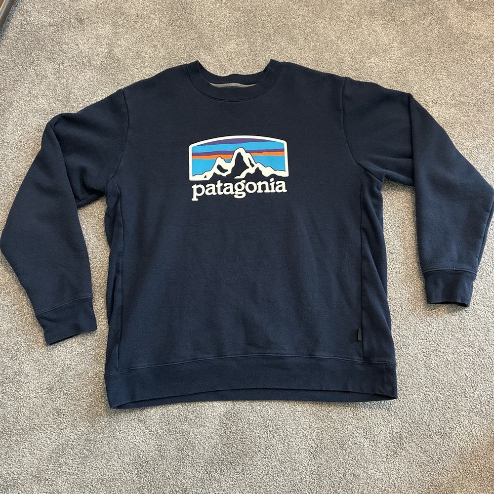 Patagonia Blue Crewneck Sweater with Signature Logo